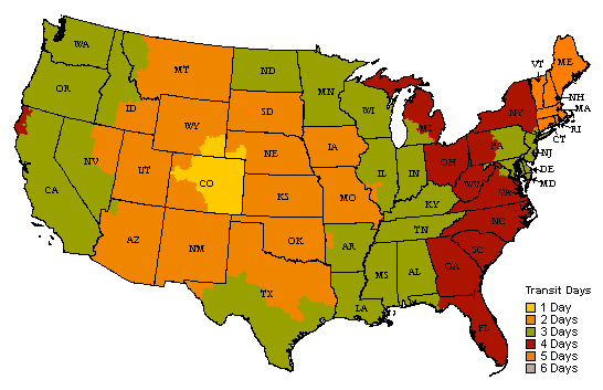 UPS Ground Shipping Map